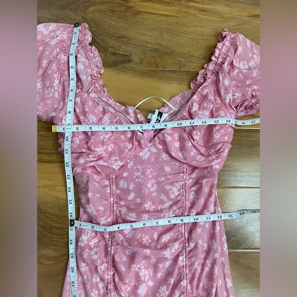 Sky to Moon Pink White Ditsy Floral Mini Cinched Dress Bodycon Retro Coquette M - Picture 6 of 8